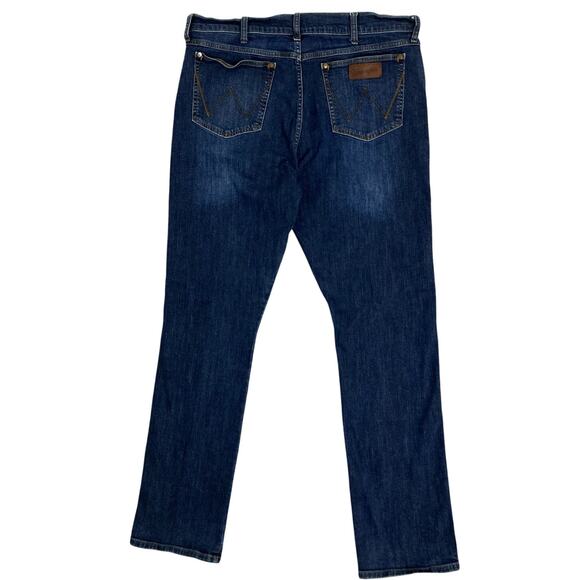 Wrangler Retro Slim Straight Jeans Mens 38X34 Blue Dark Wash Cowboy Western - Picture 2 of 13